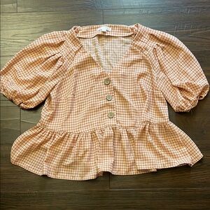 LC Lauren Conrad Orange Peplum Puff Sleeve Blouse